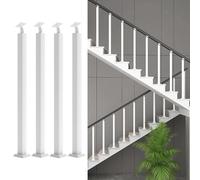 Paquete de 4 Balaustres de Escalera Postes de Balaustre Cuadrados Columna de Barandilla Ajustable de 270° con Base de Soporte Plana,Pasamanos de Metal para Terraza Balc(Size:100cm/39.4in,Color:Blanco)