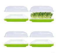 Paquete de 4 bandejas de germinación con tapa, propagador de bandeja de germinación de plástico adecuado para cultivar lentejas, hojas de mostaza, judías verdes