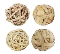Paquete de 4 bolas de hierba de juguete para mascotas, bolas de hierba tejidas a mano, juguetes calmantes para mascotas, promueven la masticación y el rechinamiento de dientes, adecuados para conejos,