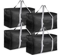 Paquete de 4 bolsas de lona de tela Oxford 1680d extragrandes, impermeables, plegables, ligeras, deportivas, resistentes, bolsa de viaje de 90 L con bolsillo exterior, Black, 75x30x40cm, Deportivo