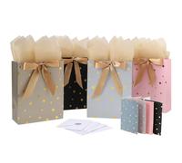 Paquete de 4 bolsas de regalo medianas de 10.6 pulgadas con asas, tarjeta de felicitación, papeles de seda y calcomanías para mujeres, niñas, hombres, niños, adolescentes, para fiestas de cumpleaños