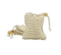 Paquete de 4 bolsas exfoliantes de lufa de sisal Ramio con cordón y soporte de cuentas de madera