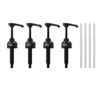 Paquete de 4 bombas dispensadoras de jarabe negras de 10 ml. Excelente compatibilidad con jarabes de café Monin, conos de nieve y saborizantes.