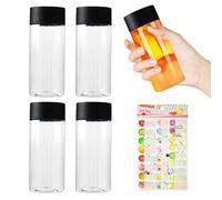 Paquete de 4 Botellas de Plástico Con Etiqueta de Fruta, Tapas y Recipientes Transparentes - Ideales Para Jugo, Leche y Bebidas Caseras