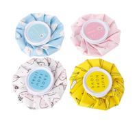 Paquete de 4 botellas pequeñas redondas de agua caliente de 450 ml con bonitos patrones para terapia de calor, relajación de invierno, alivio del dolor y calentamiento de manos