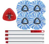 Paquete de 4 cabezales de fregona giratoria de repuesto para tanque O Cedar Rinseclean 2, cabezal de repuesto de microfibra con mango de repuesto de fregona de 4 secciones de 30 a 58 pulgadas y 1 base