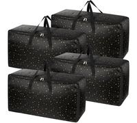 Paquete de 4 cajas de almacenamiento extragrandes con tapas, grandes cajas de mudanza resistentes e impermeables para ropa, bolsas de almacenamiento con cremalleras para la casa