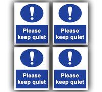 Paquete de 4 calcomanías de vinilo impermeables de 110 mm x 90 mm, con texto en inglés "Please Keep Quiet Aviso"