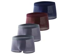 Paquete De 4 Calzoncillos Bóxer Finos De Seda Y Malla Transpirable De Verano For Hombre Deportivos Realzador De Bultos para Deportes, Pantalones Cortos, Atléticos, Ropa Interior B,XL
