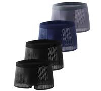Paquete De 4 Calzoncillos Bóxer Finos De Seda Y Malla Transpirable De Verano For Hombre Deportivos Realzador De Bultos para Deportes, Pantalones Cortos, Atléticos, Ropa Interior C,3XL