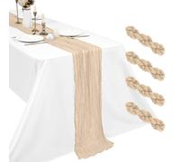 Paquete de 4 caminos de mesa de gasa beige de 17.7 x 108 pulgadas, camino de mesa de gasa bohemia de 45 x 275 cm, camino de mesa largo rústico romántico para boda, fiesta, despedida de soltera