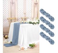 Paquete de 4 caminos de mesa de gasa de 10 pies de largo, gasa azul polvoriento, bohemio, para boda, 35 x 120 pulgadas para bodas, despedidas de soltera, fiestas, decoración de banquetes (azul