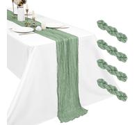 Paquete de 4 caminos de mesa de gasa verde salvia, 45 x 275 cm, camino de mesa largo rústico romántico para bodas, fiestas, despedidas de soltera, decoración de Navidad