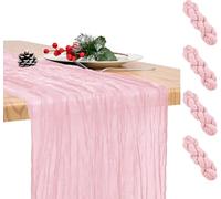 Paquete de 4 Caminos de Mesa Rosa 45 x 275 cm Camino de Mesa de Gasa Boho Caminos de Mesa de Gasa para Mesa de Comedor Caminos de Mesa de Tela Transparente Rústica para Fiesta de Bodas