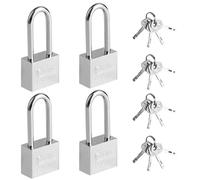 Paquete de 4 candados de grillete largo resistentes con llaves, cerradura resistente a la intemperie para cobertizo, casillero de gimnasio, valla, puerta, garaje y maleta, acceso seguro con llave para