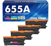 Paquete de 4 cartuchos de tóner 655A, CF450A, CF451A, CF452A, CF453A, para impresora HP Color Enterprise M652, M653, M681, M652dn, M653dn, MFP M681z y M681f (negro, cian, amarillo, magenta)