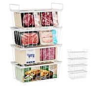 Paquete de 4 cestas apilables para congelador de 198 L, organizador de congelador con asas para ordenar y obtener alimentos congelados fácilmente, permite la circulación del aire, color blanco