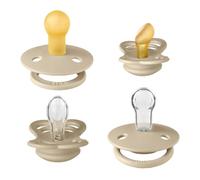 Paquete de 4 chupetes. Paquete de inicio Try-it. Libre de BPA, Tetina redonda, simétrica y anatómica. Látex natural y silicona, Talla 1 (0-6 meses), Vanilla