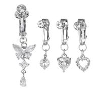 Paquete De 4 Clips Para Ombligo, Joyería Para Piercing De Ombligo Falso, Accesorios Para El Cuerpo, Colgante De Circón Redondo Pequeño Con Mariposa De Amor, Colgante Para Ombligo Sin Perforar