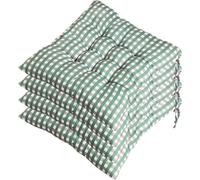 Paquete de 4 cojines para exterior con correas de sujeción, 40 x 40 cm, antideslizantes y duraderos, con diseño de rayas suaves para sillas de comedor, cocina, patio y jardín (cuadros verdes).