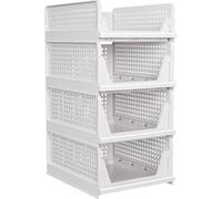 Paquete de 4 contenedores apilables de plástico, organizadores plegables para dormitorio, cocina, baño, oficina, ahorro de espacio, organización del hogar
