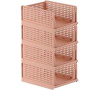 Paquete de 4 contenedores apilables de plástico, organizadores plegables para dormitorio, cocina, baño, oficina, ahorro de espacio, organización del hogar