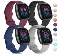 Paquete de 4 correas compatibles con Fitbit Sense 2/Sense/Fitbit Versa 4/Versa 3, correas de silicona suave para reloj inteligente Fitbit Sense 2/Sense/Versa 4/3 (pequeño, azul marino/rojo