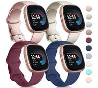 Paquete de 4 correas compatibles con Fitbit Sense 2/Versa 4/3, correas de silicona suave para reloj inteligente Fitbit (grande, oro rosa/oro champán/rojo vino/azul marino)