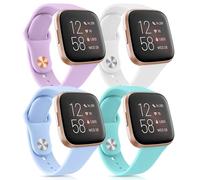 Paquete de 4 correas de silicona compatibles con Fitbit Versa 2 / Versa/Versa Lite/Versa SE, correas suaves clásicas de repuesto para mujeres y hombres (paquete de 4)
