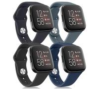 Paquete de 4 correas de silicona compatibles con Fitbit Versa 2 / Versa/Versa Lite/Versa SE, correas suaves clásicas de repuesto para mujeres y hombres, Negro/medianoche/azul marino/azul gris, 5.5
