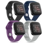 Paquete de 4 correas de silicona compatibles con Fitbit Versa 2 / Versa/Versa Lite/Versa SE, correas suaves clásicas de repuesto para mujeres y hombres, Gris/morado/azul marino/negro, 8.5 inches