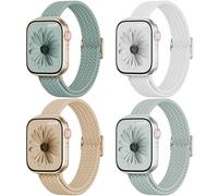Paquete de 4 correas delgadas trenzadas elásticas compatibles con Apple Watch de 38 mm, 42 mm, 40 mm, 44 mm, 41 mm, 45 mm, 46 mm, 49 mm, para mujeres y hombres, para iWatch Series 11, 10, 9, 8, 7, SE