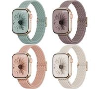 Paquete de 4 correas delgadas trenzadas elásticas compatibles con Apple Watch de 38 mm, 42 mm, 40 mm, 44 mm, 41 mm, 45 mm, 46 mm, 49 mm, para mujeres y hombres, para iWatch Series 11, 10, 9, 8, 7, SE