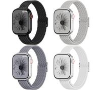 Paquete de 4 correas delgadas trenzadas elásticas compatibles con Apple Watch de 38 mm, 42 mm, 40 mm, 44 mm, 41 mm, 45 mm, 46 mm, 49 mm, para mujeres y hombres, para iWatch Series 11, 10, 9, 8, 7, SE