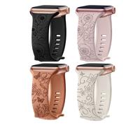 Paquete de 4 correas grabadas florales para Apple Watch de 40 mm, 41 mm, 42 mm, 38 mm, 44 mm, 45 mm, 46 mm, 49 mm, correa de silicona suave deportiva en relieve floral para iWatch Series 10 9 8 7 6 5