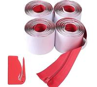 Paquete de 4 cremalleras resistentes para barrera contra el polvo (rojo) - Cremallera instantánea autoadhesiva - Puerta de 7 pies de largo x 3 pulgadas de ancho - Incluye 4 cremalleras, 4 ganchos de metal y 1 cortador de láminas de plástico