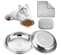 Paquete de 4 cuencos de acero inoxidable para gatos, cuenco de metal de 5.5 pulgadas, cuencos de metal para gatos con toallitas, alivio de la fatiga del bigote, cuenco de repuesto de acero inoxidable