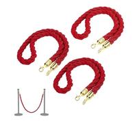 Paquete de 4 cuerdas de cáñamo rojo para control de multitudes, cables de barrera de 0,5 m, 1 m, 1,4 m con ganchos dorados/plateados, ideales para ferias, centros comerciales, clubes y eventos.