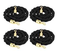Paquete de 4 cuerdas de terciopelo trenzado negro con ganchos, barreras de control de cola, cables de gestión de multitudes para eventos, cine, aberturas grandes, entradas de hotel