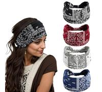 Paquete de 4 diademas bohemias elásticas con estampado de cachemira, diademas cruzadas para el cabello, anudadas, para yoga diario para mujeres y niñas