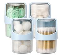 Paquete de 4 dispensadores giratorios para hisopos de algodón, maquillaje y accesorios para el cabello, organizador de tocador con botes para púas de hilo dental, bolas de algodón, accesorios