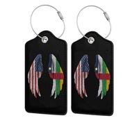 Paquete de 4 etiquetas de equipaje de cuero con alas de la bandera de la República Centroafricana y Estados Unidos para maletas con etiqueta de identificación, cubierta de privacidad, tarjeta de dire