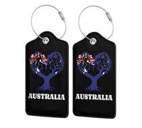 Paquete de 4 etiquetas de equipaje de cuero con diseño de árbol y corazón con la bandera australiana para maletas, con etiqueta de identificación, cubierta de privacidad, tarjeta de dirección y lazo