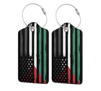 Paquete de 4 etiquetas de equipaje de cuero con la bandera a rayas de Palestina y Estados Unidos, estilo vintage, para maletas, con etiqueta de identificación, cubierta de privacidad, tarjeta de dire