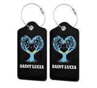 Paquete de 4 etiquetas de equipaje de cuero con la bandera de Santa Lucía y el árbol del amor en forma de corazón para maletas, con etiqueta de identificación, cubierta de privacidad, tarjeta de dire