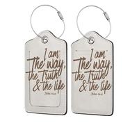 Paquete de 4 etiquetas de equipaje para maletas con la frase "Juan 14:6: Yo soy el camino, la verdad y la vida", de cuero sintético, con protección de privacidad, artículos esenciales de viaje.