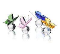 Paquete de 4 figuras de mariposa voladora de cristal con base de bola, coleccionables de animales de vidrio cortado para el hogar, boda y decoración de mesa de oficina