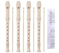 Paquete de 4 flautas soprano de plástico de 8 agujeros con varilla de limpieza, instrucciones y bolsa de almacenamiento, estilo alemán (blanco marfil)