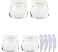 Paquete de 4, frascos de cosméticos de plástico de 10 ml de Color Rosa vacío, Recipiente for bálsamo Labial, loción, Recipiente de Almacenamiento, Crema Facial, Botella de Viaje + 4 espátulas(Clear)