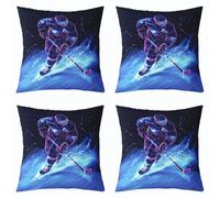 Paquete de 4 fundas de cojín de hockey de 40,6 x 40,6 cm, fundas de almohada decorativas para niños y hombres, deportes, juegos, nieve, azul y morado, fundas de cojín suaves